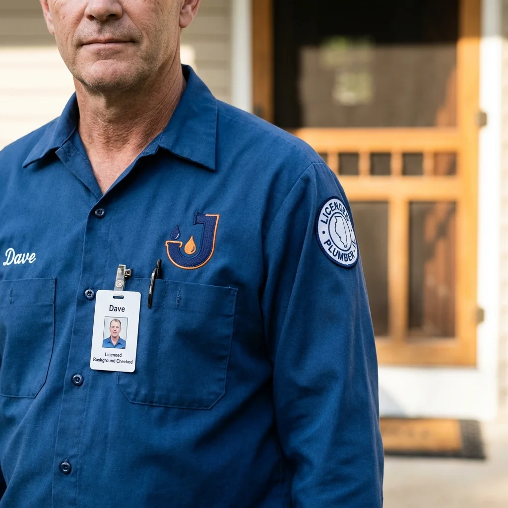Licensed plumber showing ID badge in Willow Springs, IL