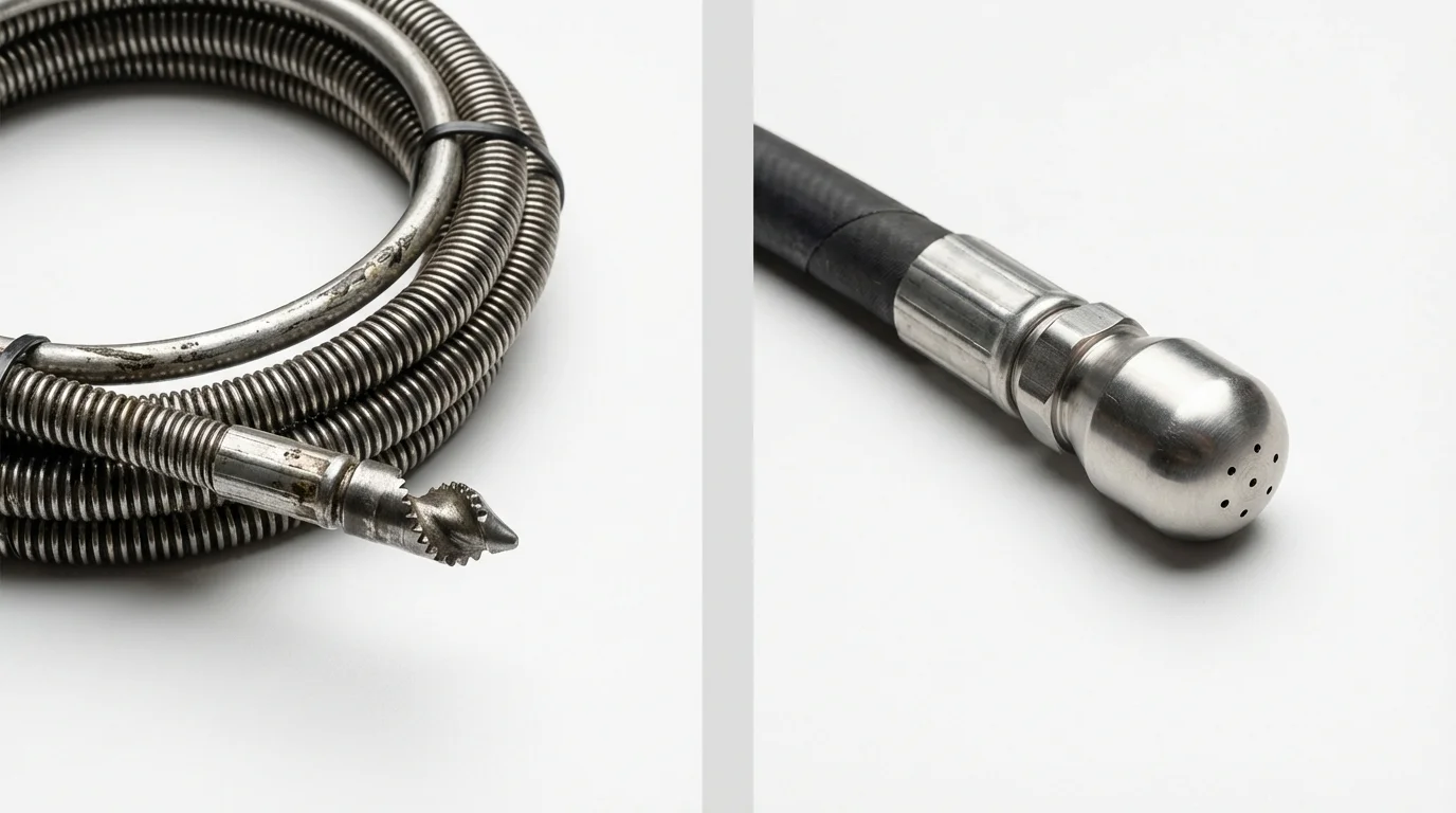 Drain snake cable and hydro jetting nozzle used for drain cleaning in Willow Springs, IL