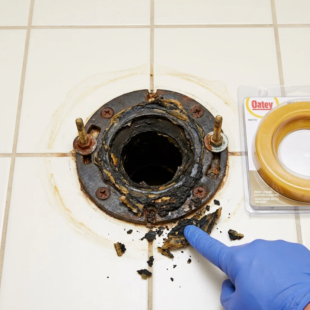 Failed wax ring showing water seepage at the base of a toilet in a Willow Springs, IL home
